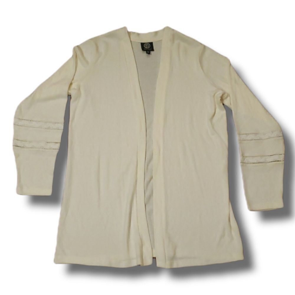 Bobeau Open Front Lace‎ Detailed Long Sleeve Cardigan Size Small